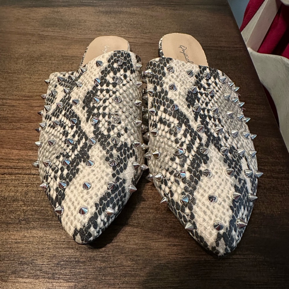 Snake skin print spike sandals